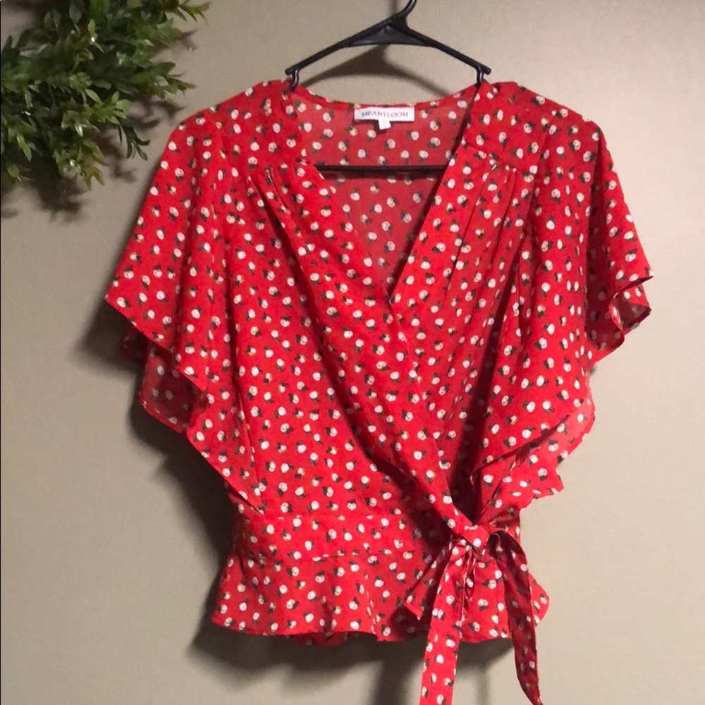 Red floral Polka Dot Wrap Top by Heartloom